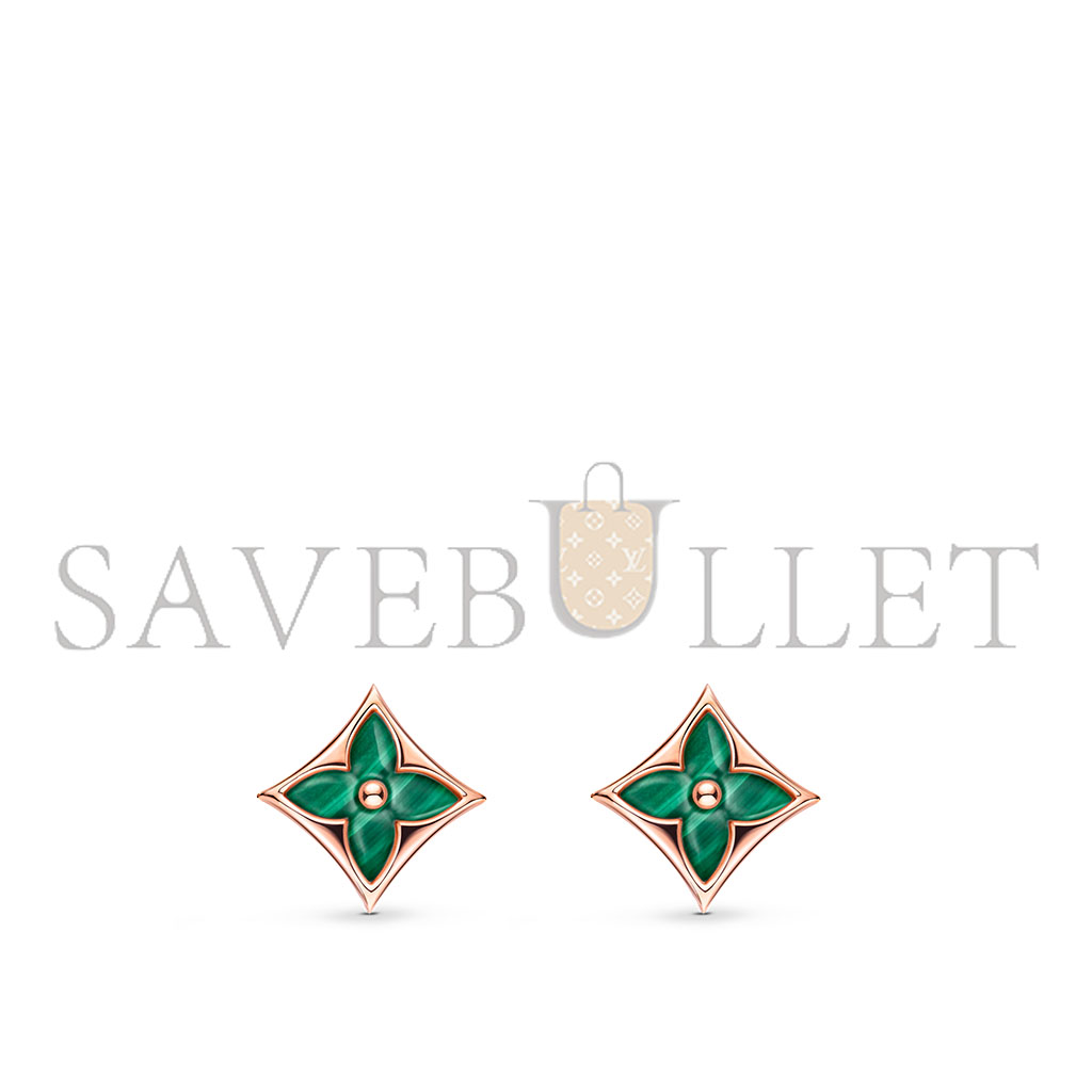 LOUIS VUITTON COLOR BLOSSOM BB ROSE GOLD AND MALACHITE SUN PATTERN STUD EARRINGS - SINGLE Q96672